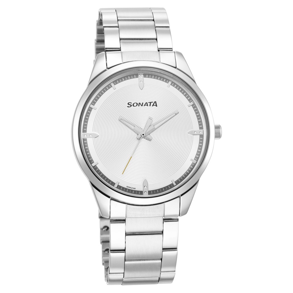 Buy Sonata NM77083SM01 White Dial Analog Watch For Men Online