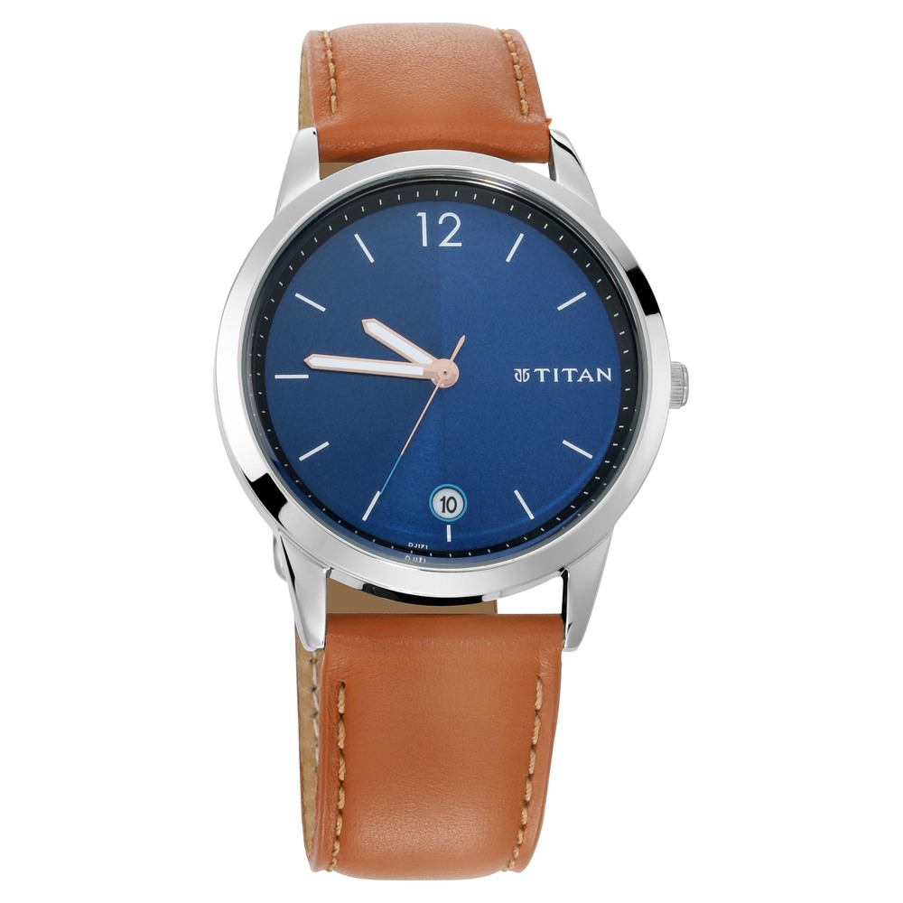 Titan Men's Classic Watch: Gradient Dial & Sleek Markings with Leather Strap