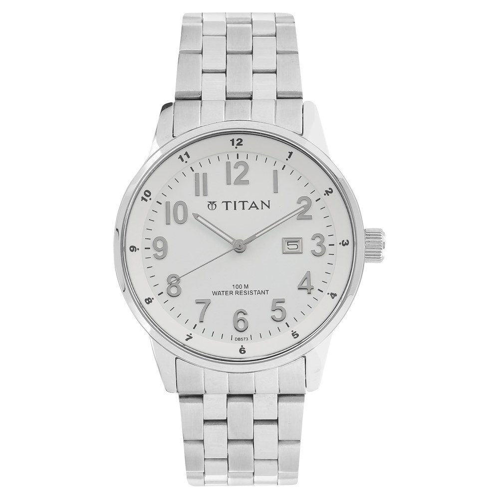 Buy Online Titan Quartz Analog with Date White Dial Stainless Steel Strap Watch  for Men - nk9441sm02