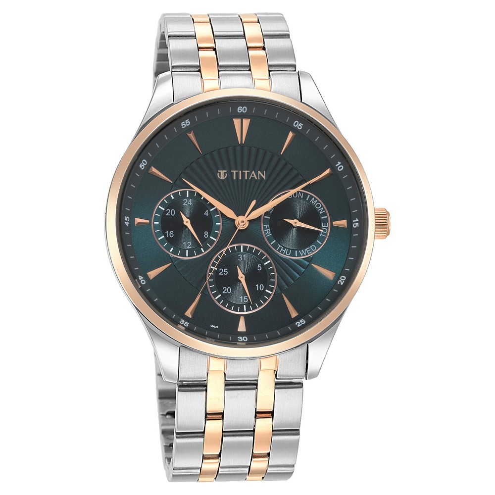 Buy Online Titan Opulent Blue Dial Quartz Multifunction Stainless Steel  Strap watch for Men - nr90127km02
