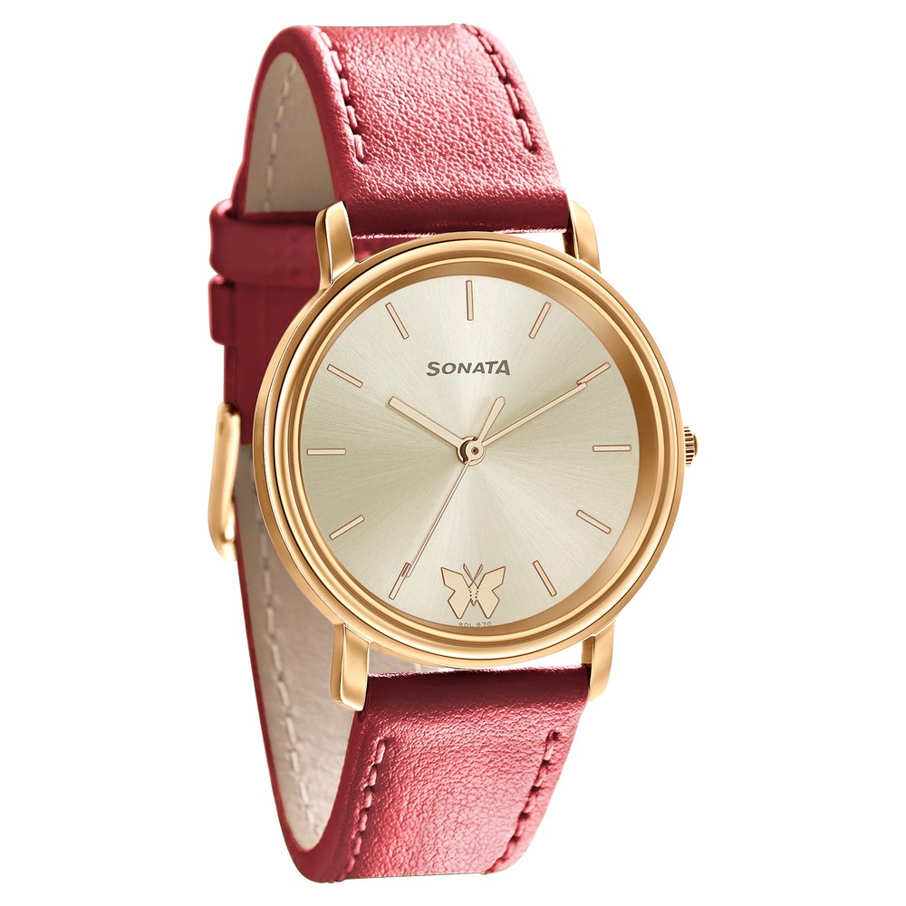 Buy Online Sonata Play Champagne Dial Women Watch With Leather Strap -  nr87029wl01 | Titan India