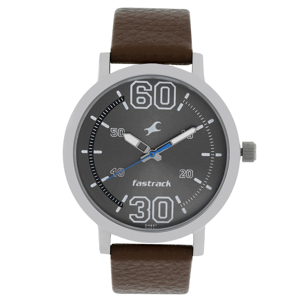 Fastrack Dual Time Quartz Analog White Dial Leather Strap Watch for Guys