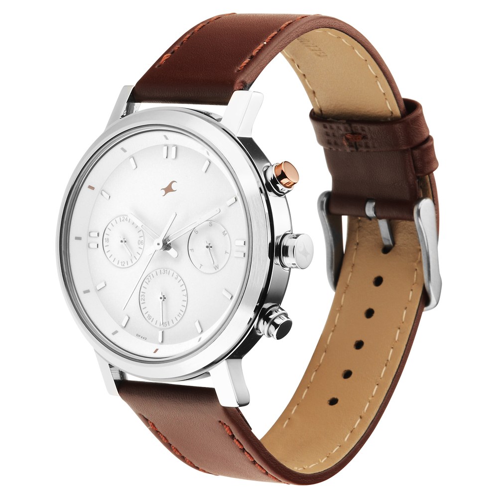 Buy Online Fastrack Tick Tock Quartz Analog White Dial Leather Strap 