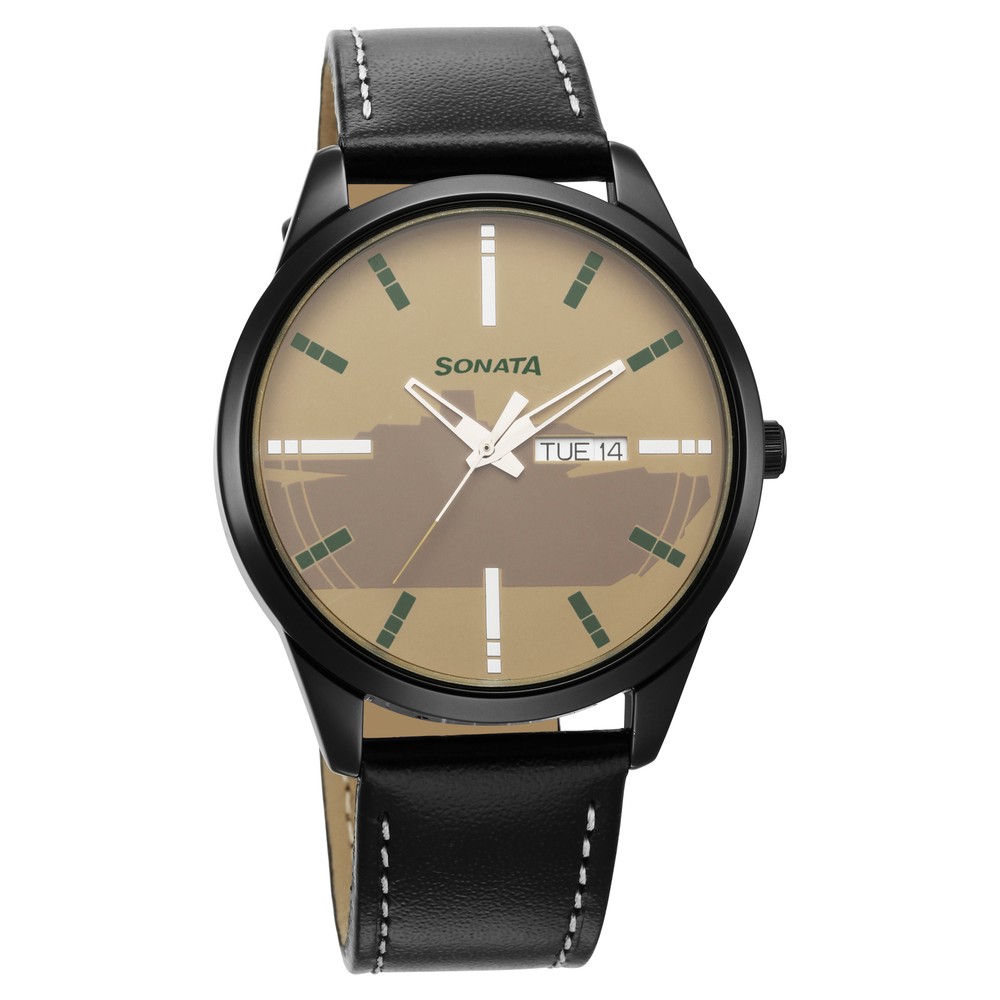 Sonata men's hot sale leather watches