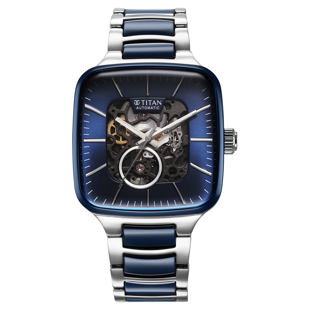 Buy Online Titan Ceramic Fusion Skeleton Automatic Rich Blue Dial Steel ...