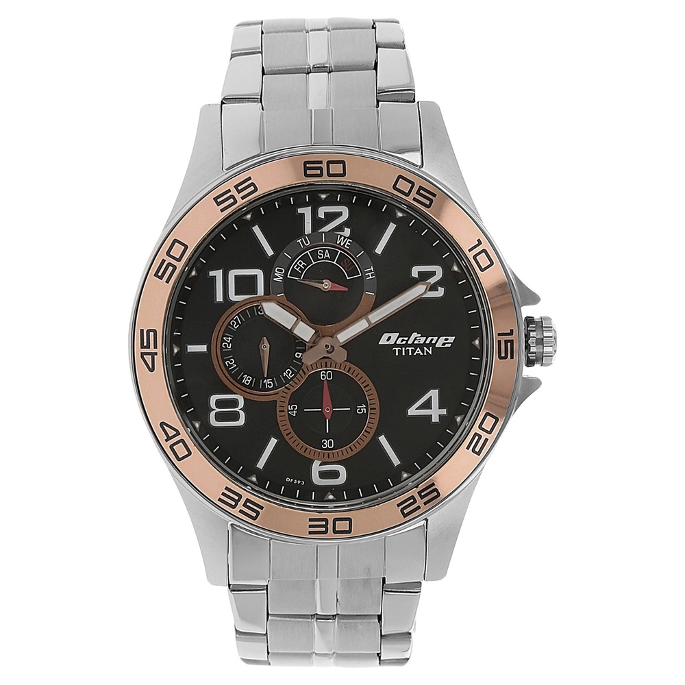 Titan Men's Metropolitan Charm: Men's Multifunctional Black Watch with  Metallic Accents