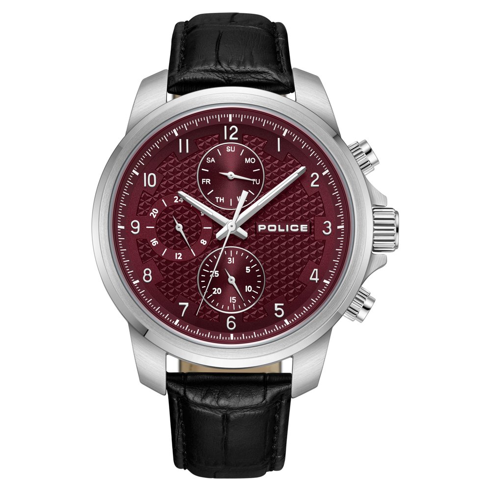 Buy Online Police Quartz Multifunction Maroon dial Leather Strap