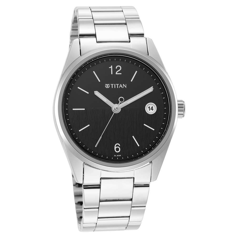 Buy Online Titan Neo Black Dial Analog with Date Stainless Steel Strap watch for Men nr1729sm08 Titan India