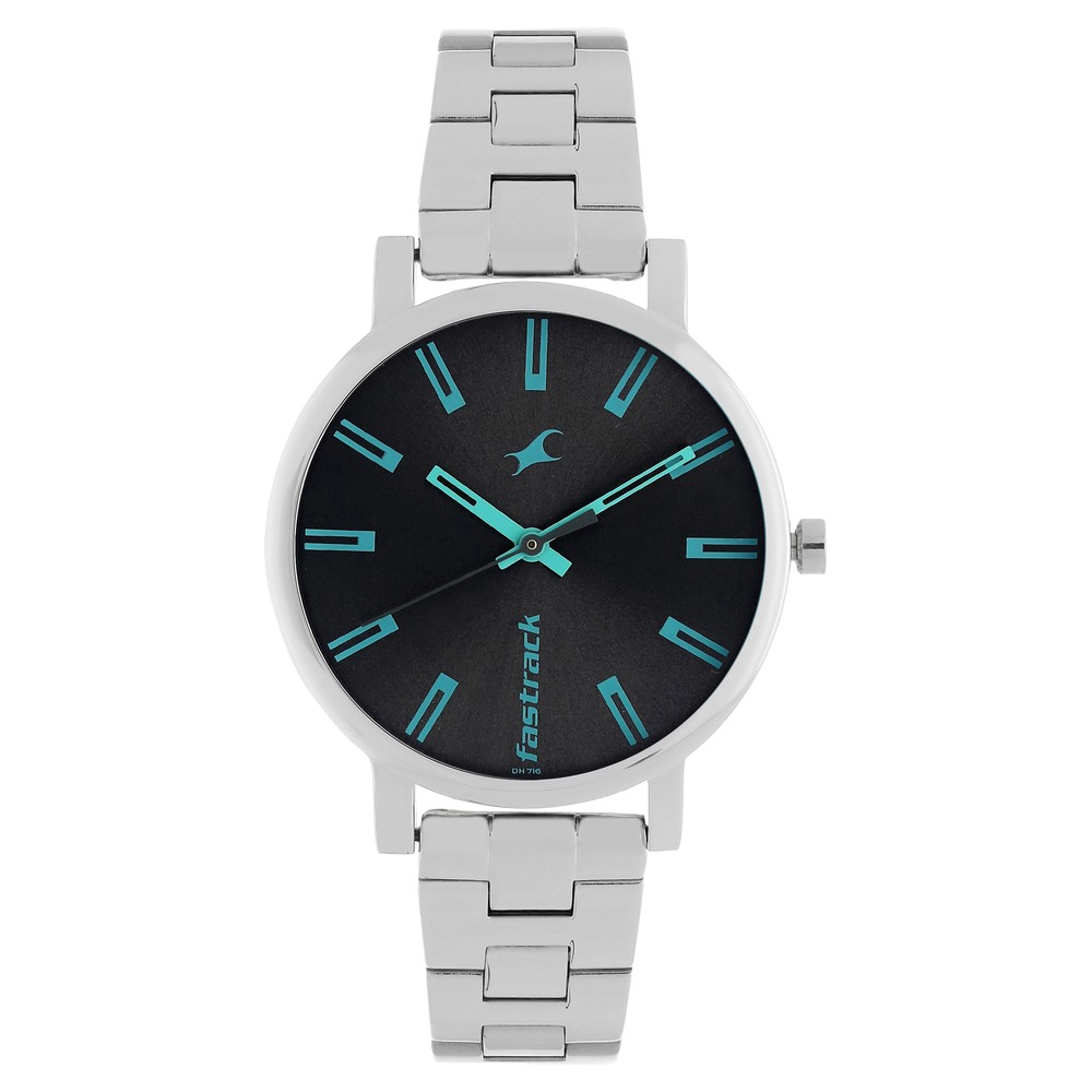 Buy Online Fastrack Bare Basics Quartz Analog with Date Black Dial  Stainless Steel Strap Watch for Guys - nr3246sm02 | Titan