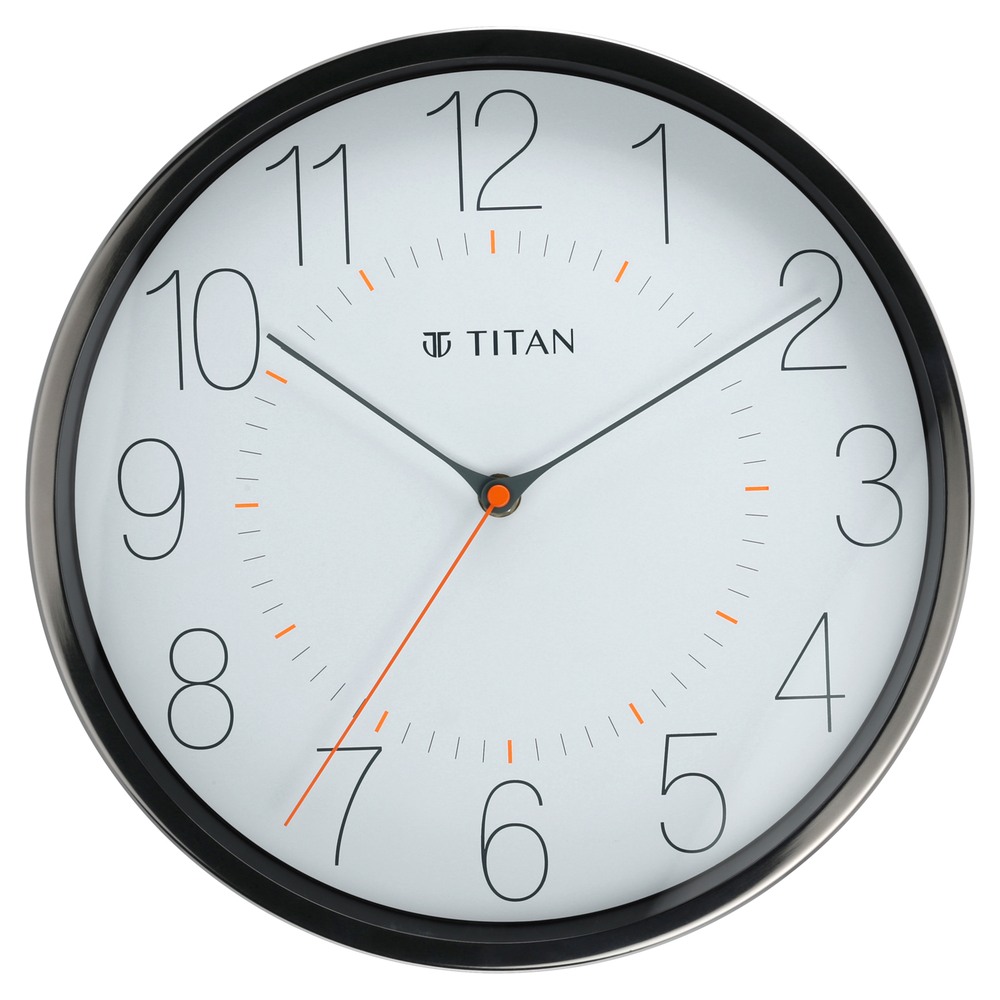 Buy Online Titan Metallic White Wall Clock with Slim Hands 30 cm x 30