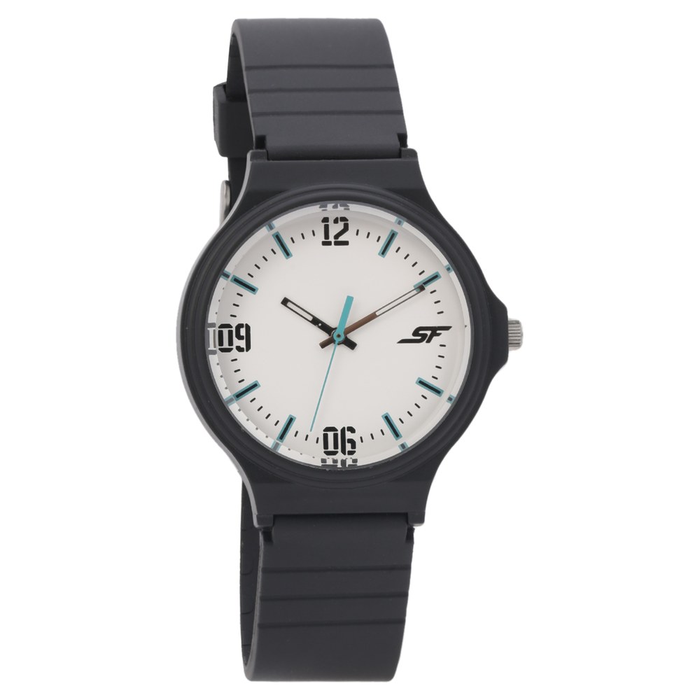 SF Quartz Analog White Dial Plastic Strap Watch for Men