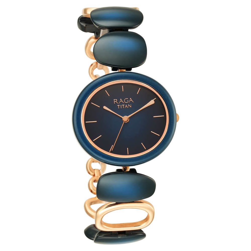 Buy Online Titan Raga Ceramics Blue Dial Analog Metal Strap Watch For Women Ns95146kd01 Titan 0777