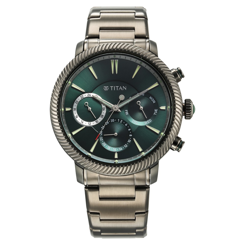 Buy Online Titan Stellar Quartz Multifunction Green Dial Stainless Steel  Strap Watch for Men - ns10012qm01 | Titan India