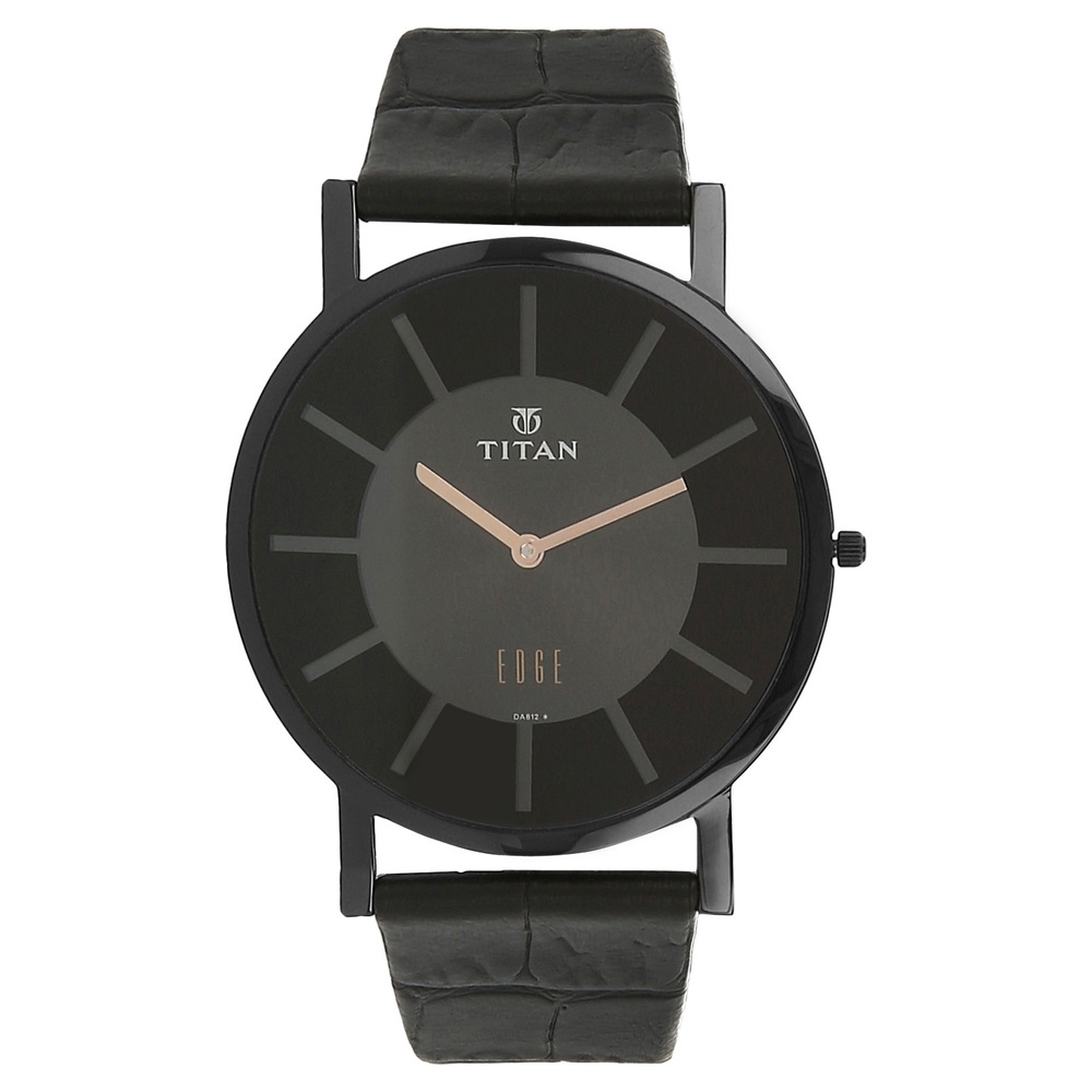 Buy Online Titan Quartz Analog Black Dial Leather Strap Watch for