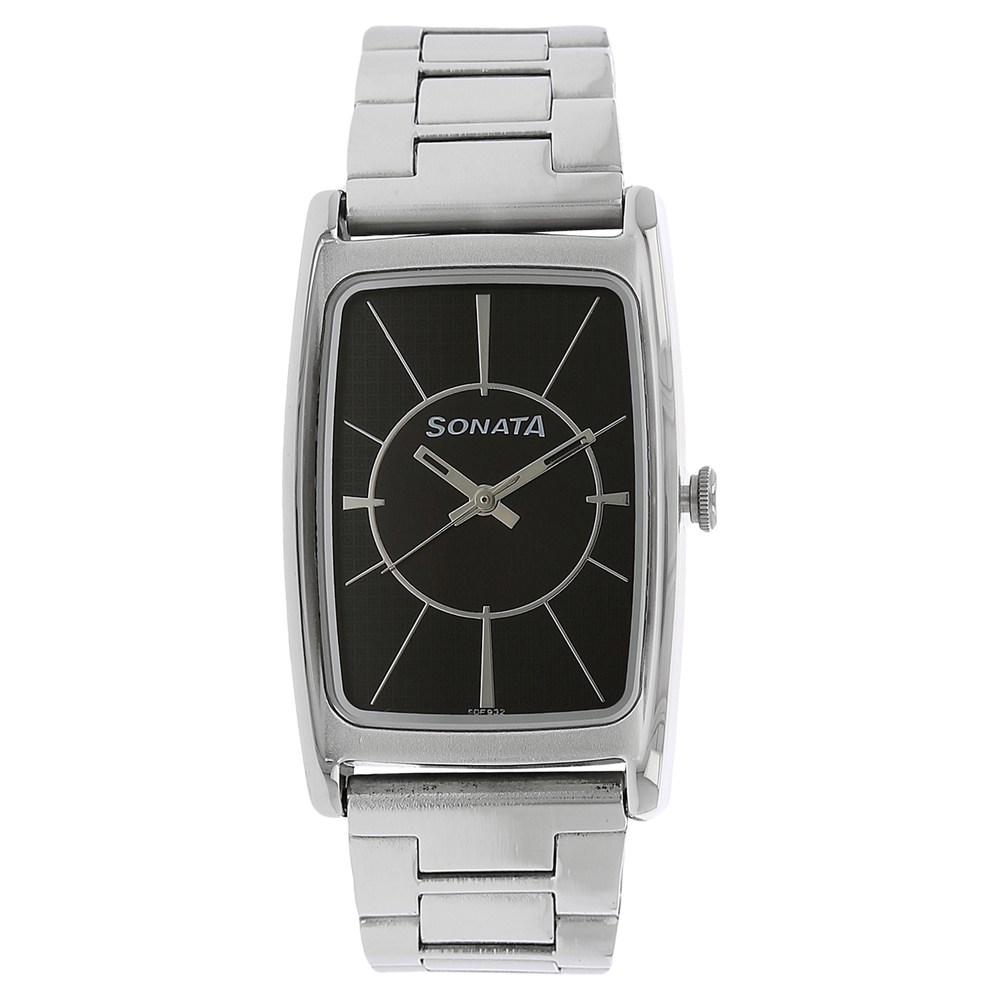 Buy Online Sonata Quartz Analog Black Dial Stainless Steel Strap Watch ...