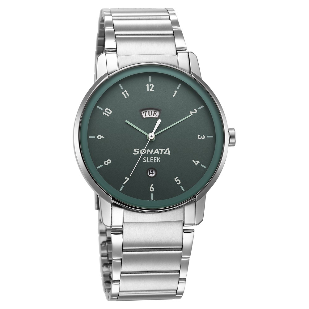 Buy Online Sonata Sleek Green Dial Analog with Day and Date Watch for Men 7147sm02 Titan